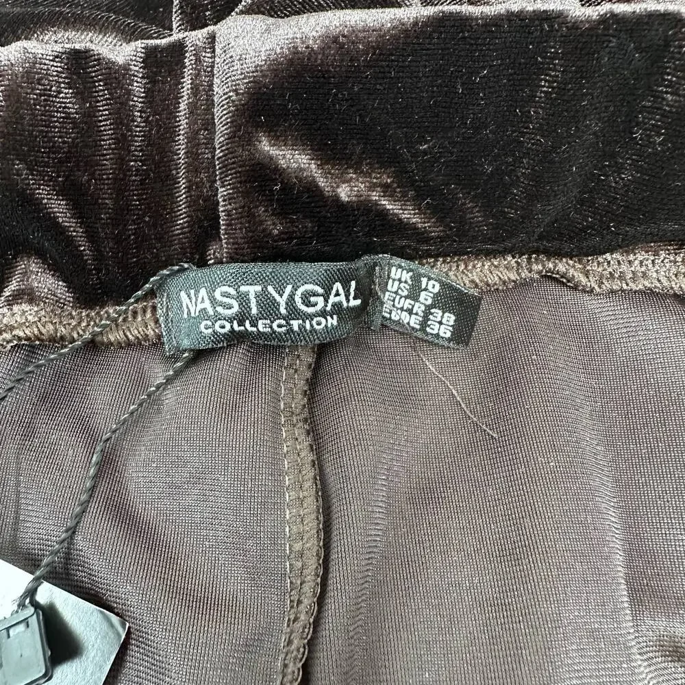NWT Nasty Gal Velour Wide leg trouser size 6  Chocolate Brown - Picture 3 of 7